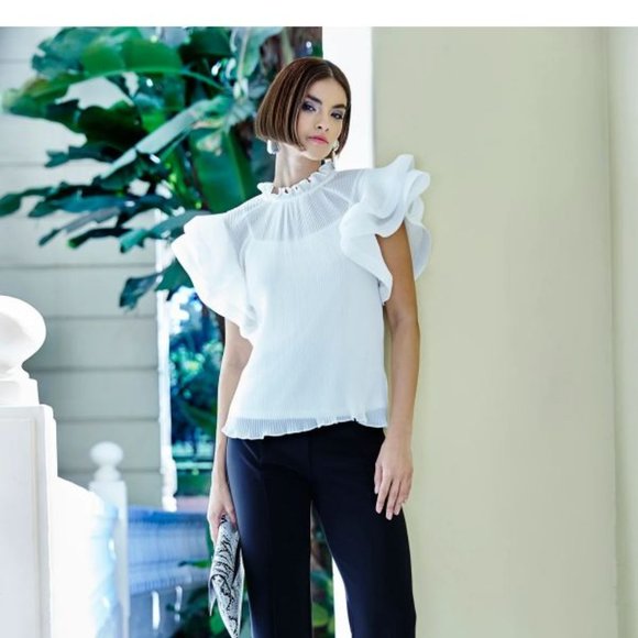238610U White two piece pleated bow top by FRANK L